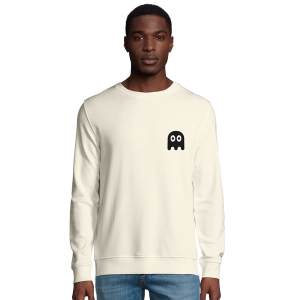 Sudadera Crema Fantasma Negro Pecho Izquierdo - Algodón Orgánico